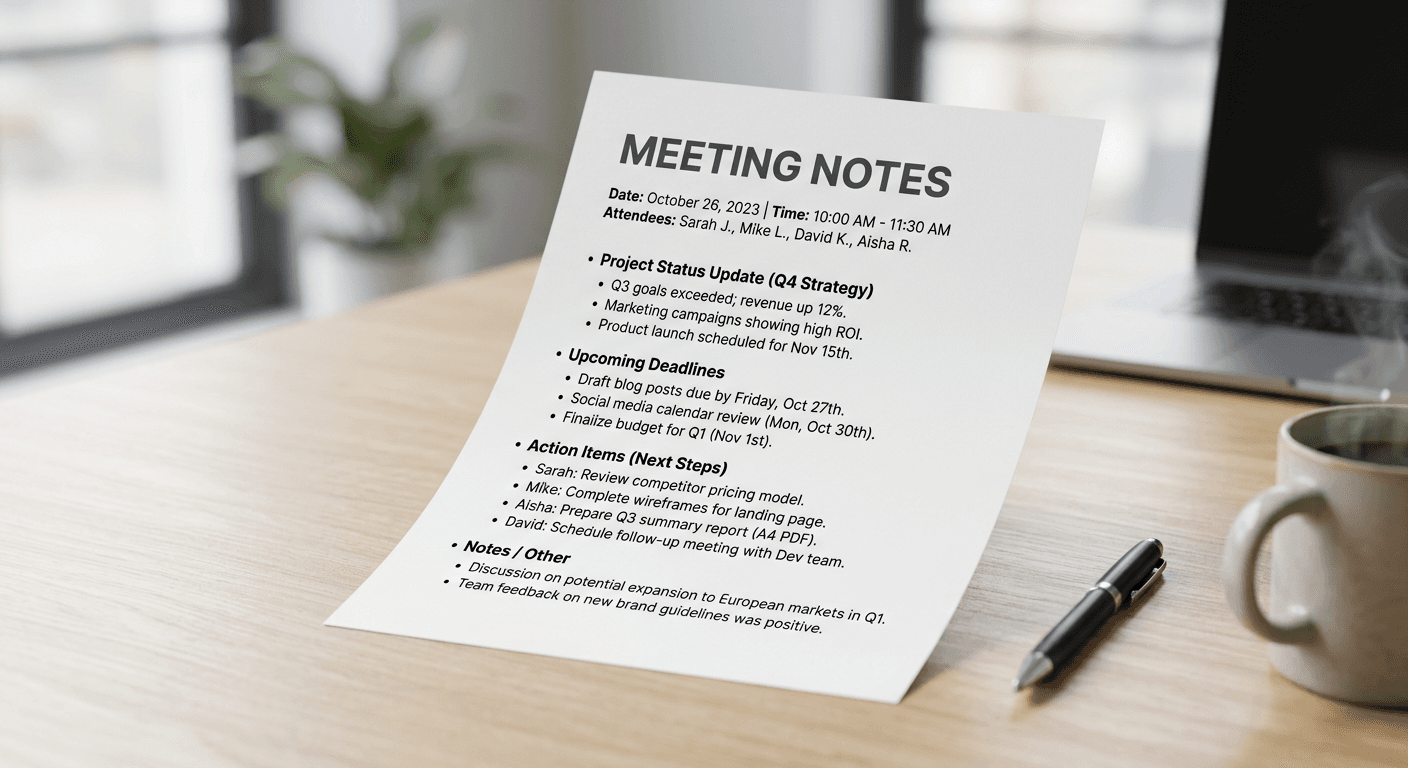 A document on a desk representing formal procedures and records.