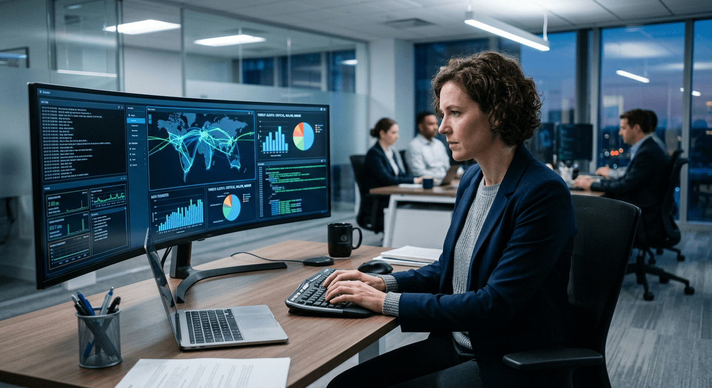 A professional monitoring security dashboards.