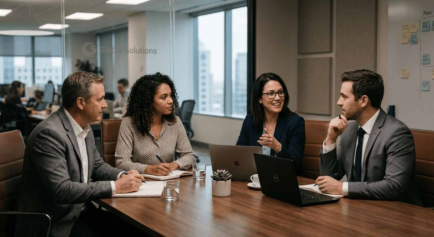 A healthcare or office team collaborating in a training setting.